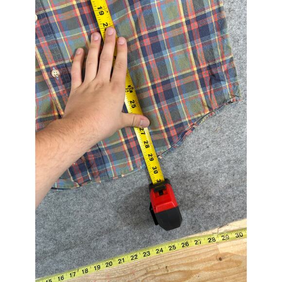 LL Bean Button Up Shirt Mens Medium Green Plaid Traditional Fit Workwear Western - Picture 3 of 6